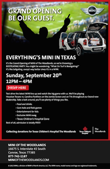 MINI of The Woodlands Grand Opening Bootgating Event to benefit Texas Children's Hospital