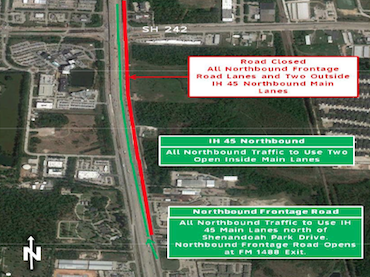 I-45N northbound lanes closed Fri-Mon, Oct. 31 - Nov. 3