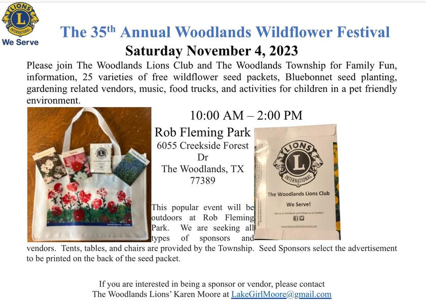 The Woodlands Lions Club Launches Art Contest For The Woodlands Wildflower Festival At Rob Fleming Park