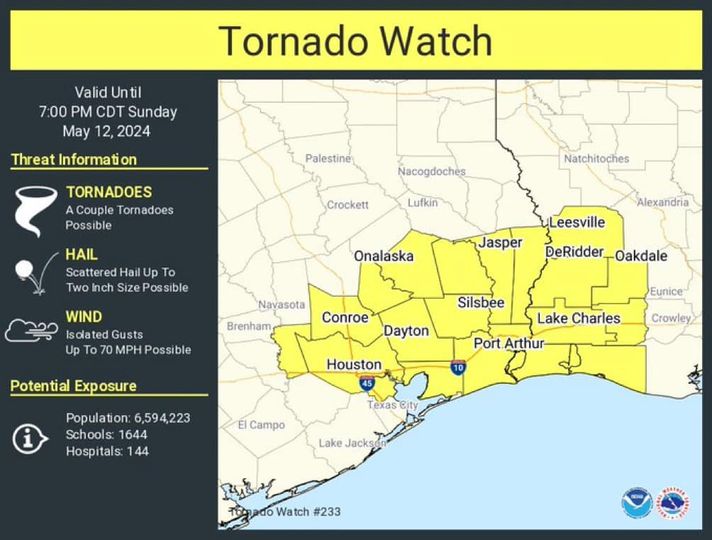 Tornado Watch issued May 12 at 12:32PM CDT until May 12 at 7:00PM