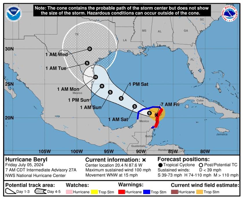July 5th 7:00am Update: Hurricane Beryl