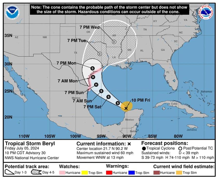July 5th 10pm update:  Hurricane Beryl