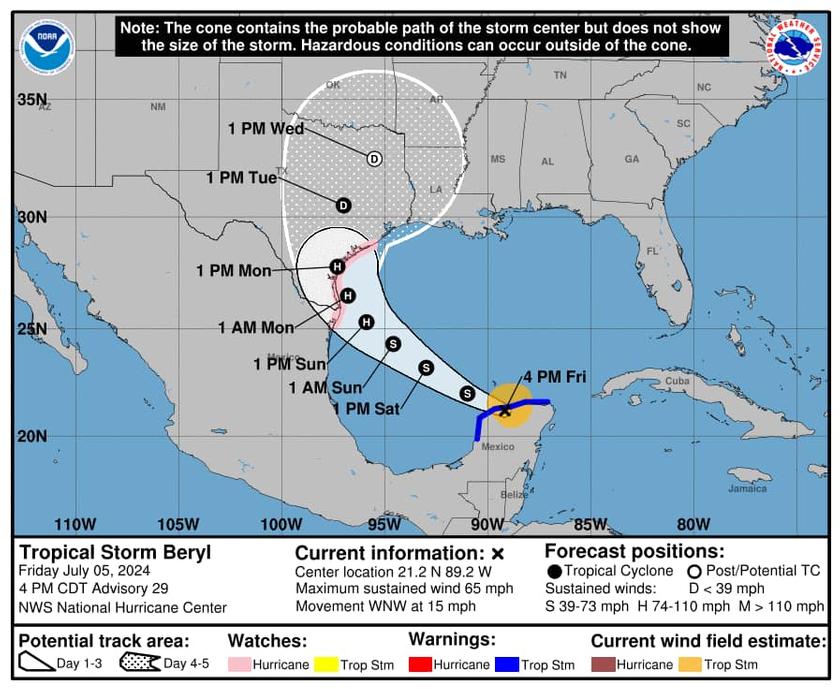 July 5th 4:00 PM Update: Hurricane Beryl