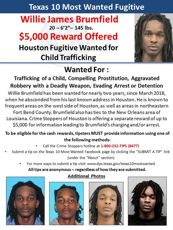 Reward of up to $5,000 Offered for Houston Fugitive Wanted for Child ...