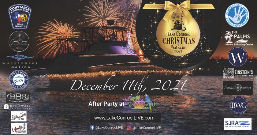 Ride Aboard a Decorated Party Barge During the Annual  Lake Conroe Holiday Boat Parade