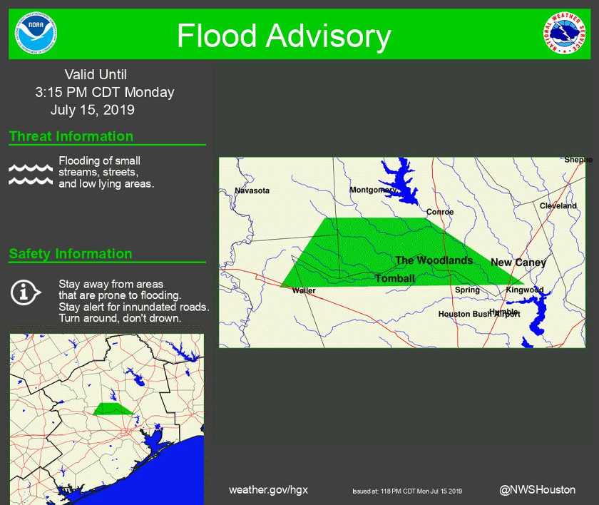 The Woodlands and Surrounding Areas Under Flood Advisory Woodlands Online