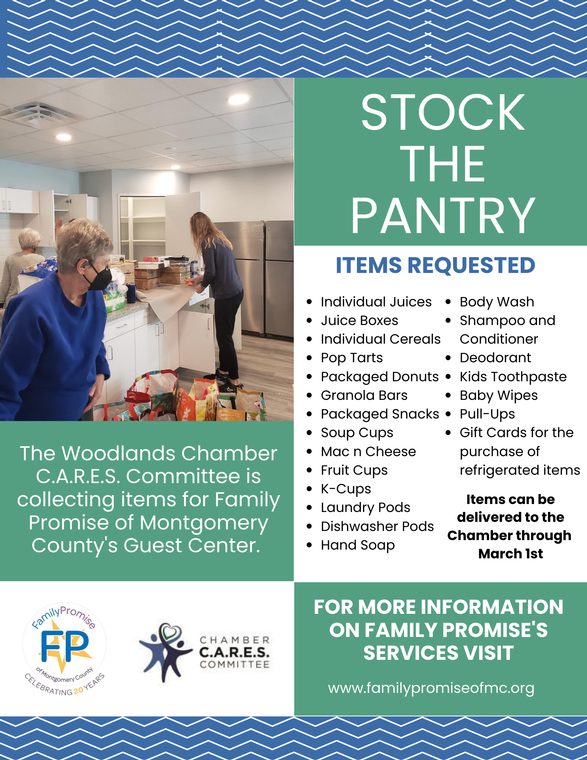 The Woodlands Area Chamber of Commerce teams up with Family Promise of Montgomery County for Stock the Pantry Donation Drive
