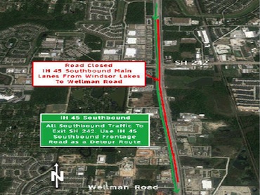 All I-45N southbound lanes closed Fri-Mon, Oct 24 - 27