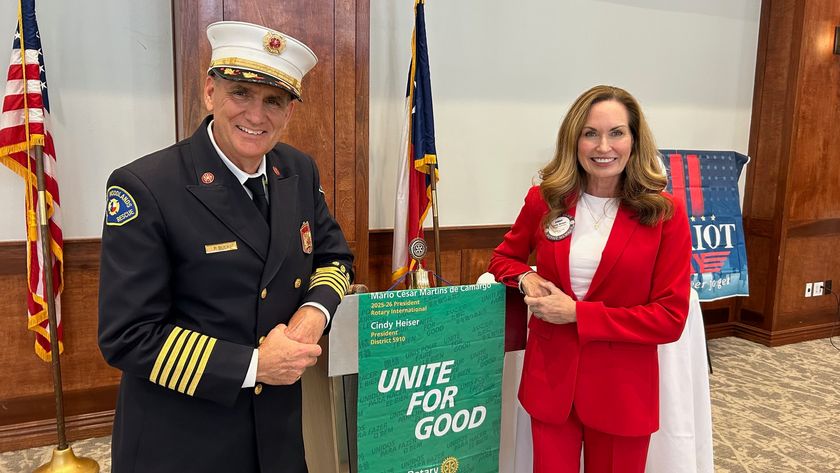The Woodlands Fire Department's Chief Buck inspires Rotarians on Patriot Day