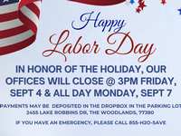 Woodlands Water offices closed early Friday and all day Monday