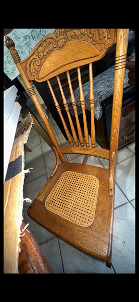 Rocking chair wood antique vintage oak cane spindl