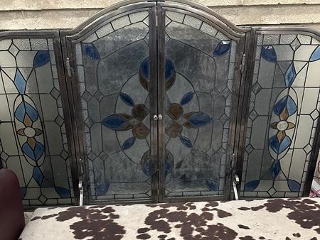 Fireplace screen cover stained glass tiffany