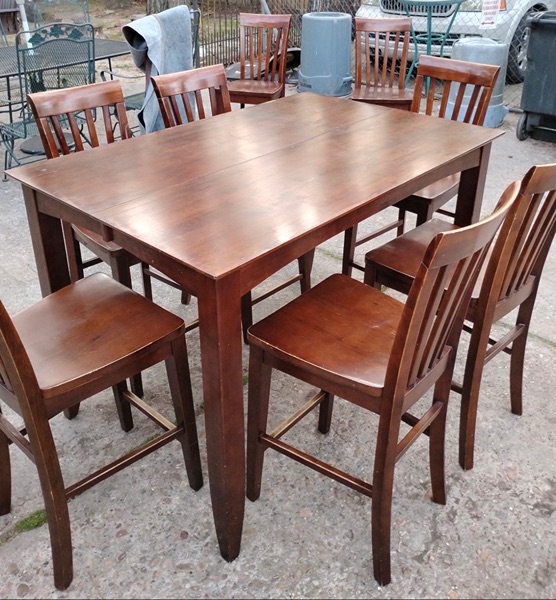 Bar height dining table 8 chairs wood high top