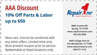 AAA Discount - 10% Off Parts & Labor up to $50