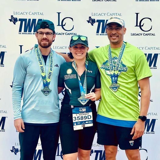 Ryan O’Banion, PA-C, Elaina Wickman, PA-C, and Dr. Brian Flowers with Sterling Ridge Orthopaedics & Sports Medicine crushed The Woodlands Marathon today