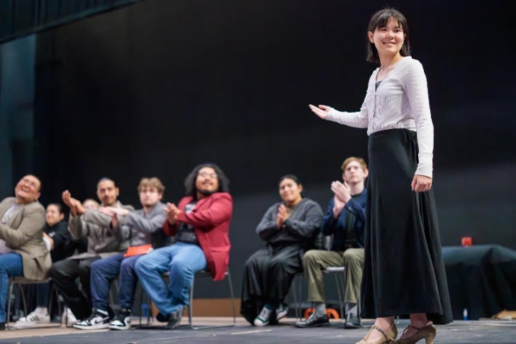 Lone Star College-University Park student Christina Miller shines in a rehearsal for the college’s “Amadeus” production, which is scheduled for April 12-14 and April 19-21 on the main stage in the LSC-University Park Visual & Performing Arts building