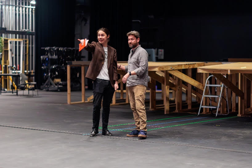 Lone Star College-University Park Theatre Professor William Grayson directs Eian Garza during a rehearsal of “Amadeus.” The college’s drama department will perform the classic play on the Visual & Performing Arts building’s main stage at LSC-University Park on April 12-14 and April 19-21.