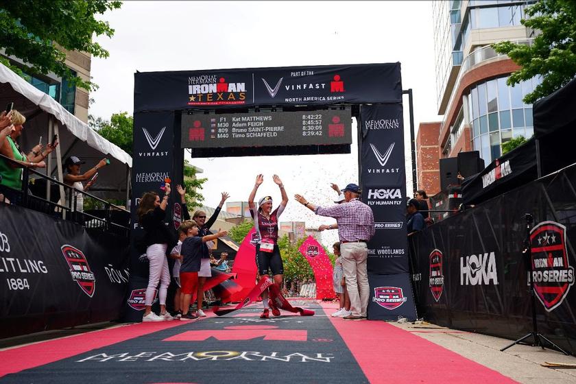 Kat Matthews with a time of 8:42:22 was the female winner of the 2024 Memorial Hermann IRONMAN North American Championship Texas triathlon, part of the VinFast IRONMAN North America Series (Photo by Kyle Rivas / Getty Images for IRONMAN)