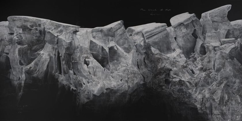 Tacita Dean’s ‘Wreck of Hope,’ Chalk on Blackboard, 12’x24.’   Menil Collection visiting exhibition