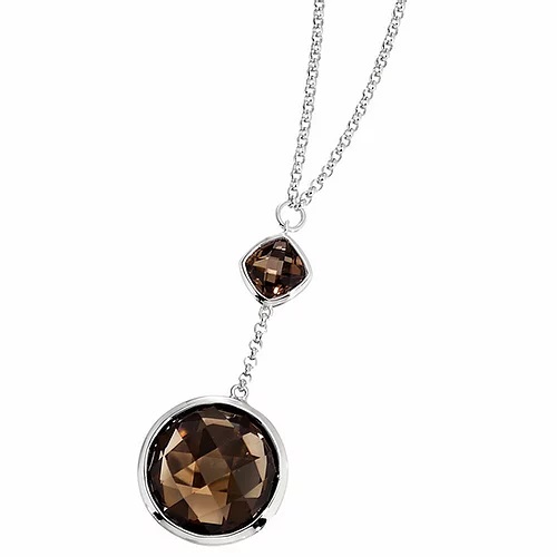 Mia Diamonds 925 Sterling Silver and 14k Yellow Gold Antiqued Smoky Quartz Necklace 